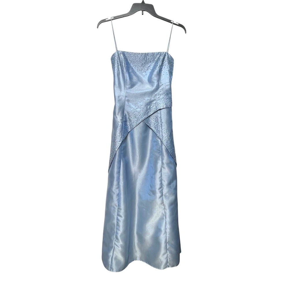 Betsy & Adam Womens Light Blue Metallic Beaded Corset Back Evening‎ Gown 14